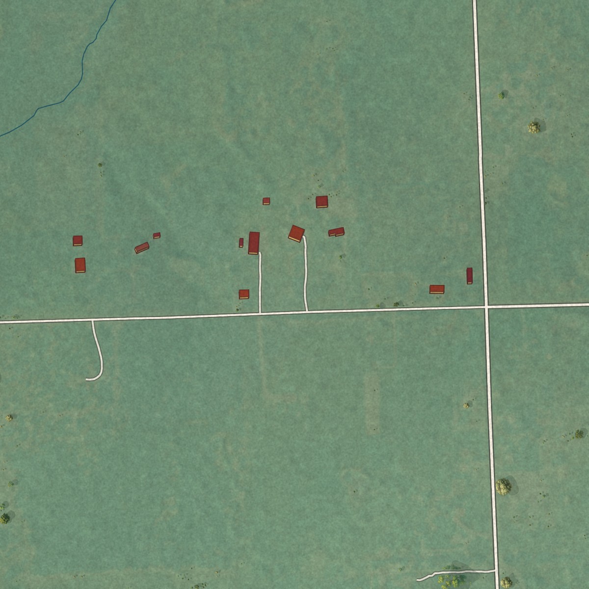 Second close-up of the map of Johnson Prairie, Oklahoma print showing more streets and buildings