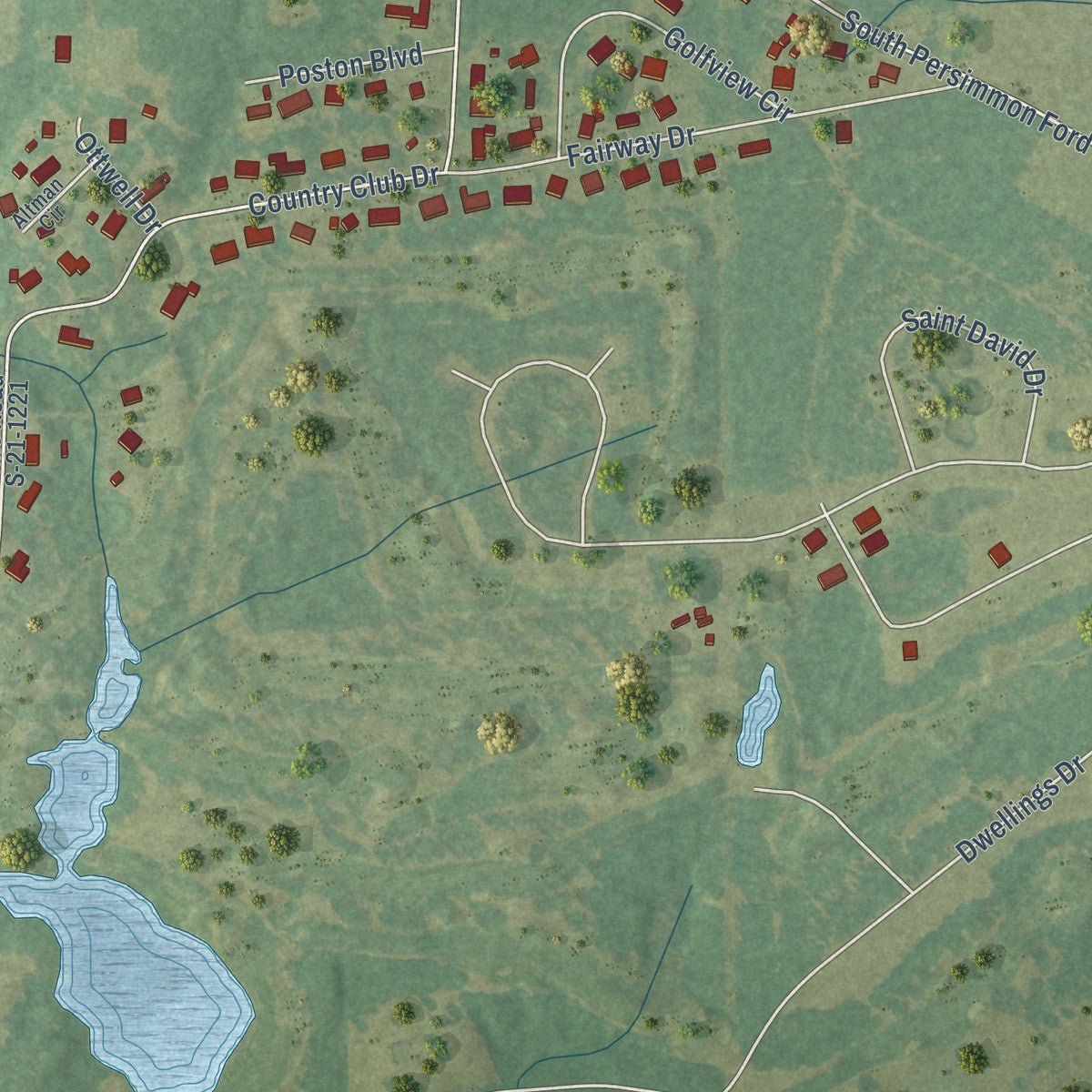 Second close-up of the map of Johnsonville, South Carolina print showing more streets and buildings