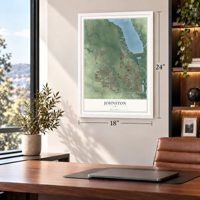 Johnston, Iowa map, 18 x 24 inch print in a white frame in a home office