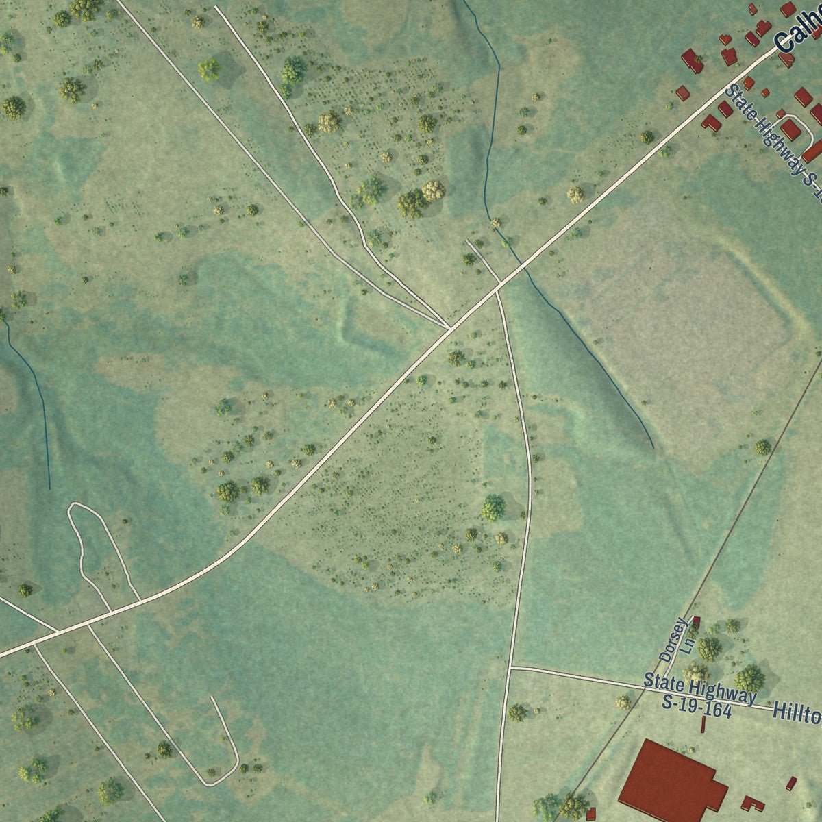 Second close-up of the map of Johnston, South Carolina print showing more streets and buildings