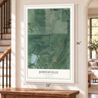 Johnsville, California map, 24 x 36 inch print in a white frame by a staircase