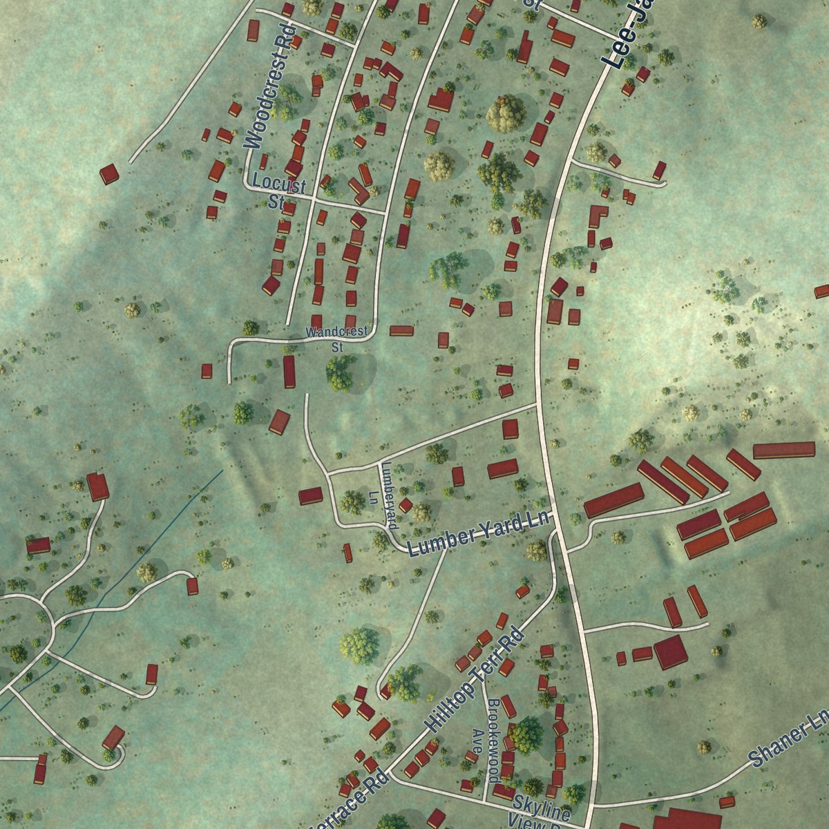 Second close-up of the map of Jolivue, Virginia print showing more streets and buildings