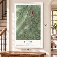 Jolivue, Virginia map, 24 x 36 inch print in a white frame by a staircase