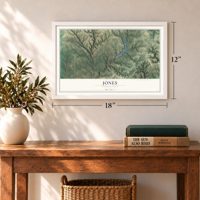 Jones, Pennsylvania map, 12 x 18 inch print in a white frame in an entryway