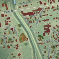 Second close-up of the map of Jonesville, Louisiana print showing more streets and buildings