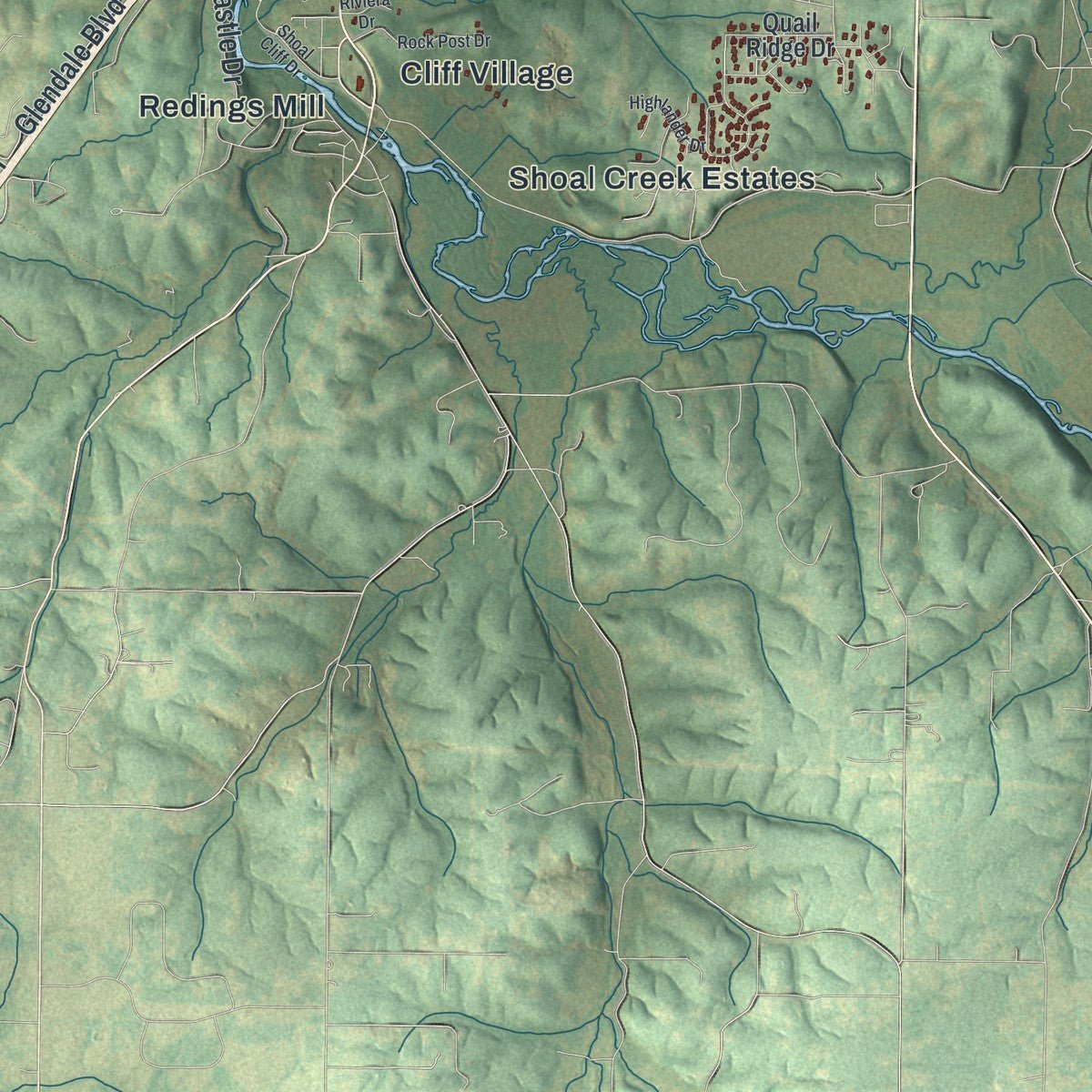 Second close-up of the map of Joplin, Missouri print showing more streets and buildings