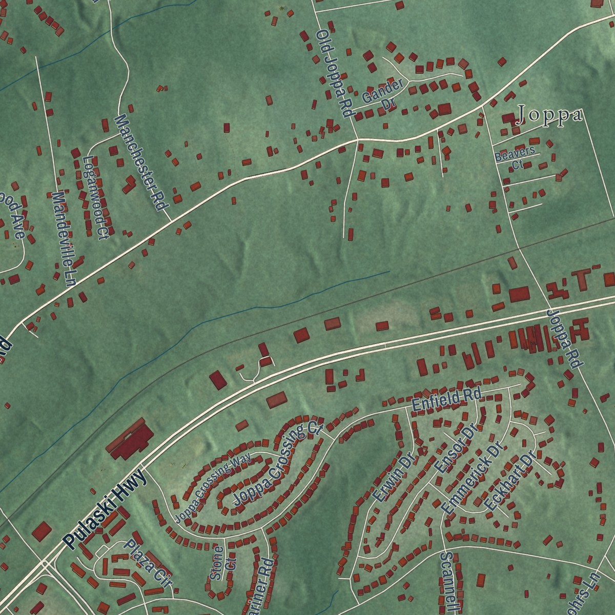 Second close-up of the map of Joppatowne, Maryland print showing more streets and buildings