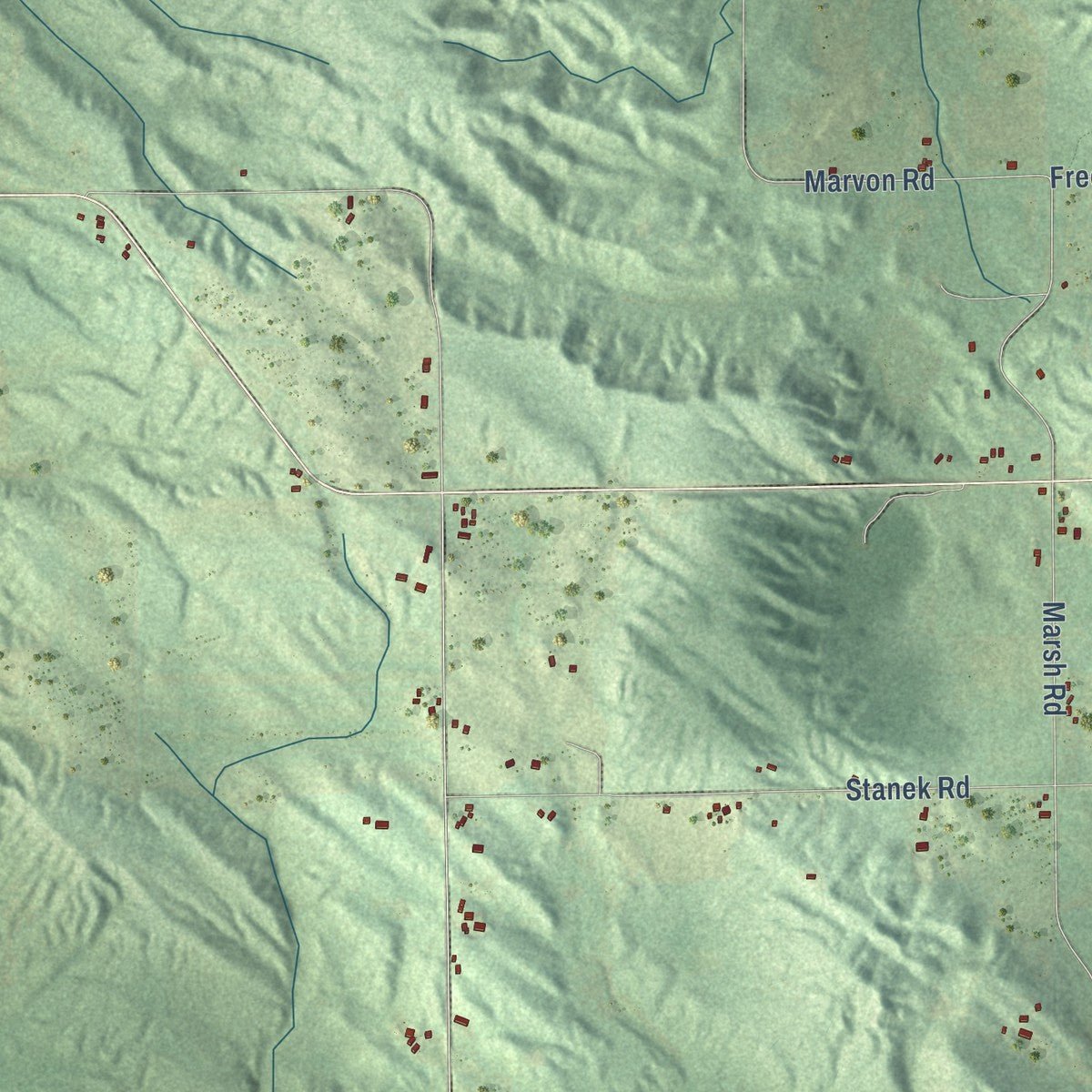Second close-up of the map of Jordan, Michigan print showing more streets and buildings