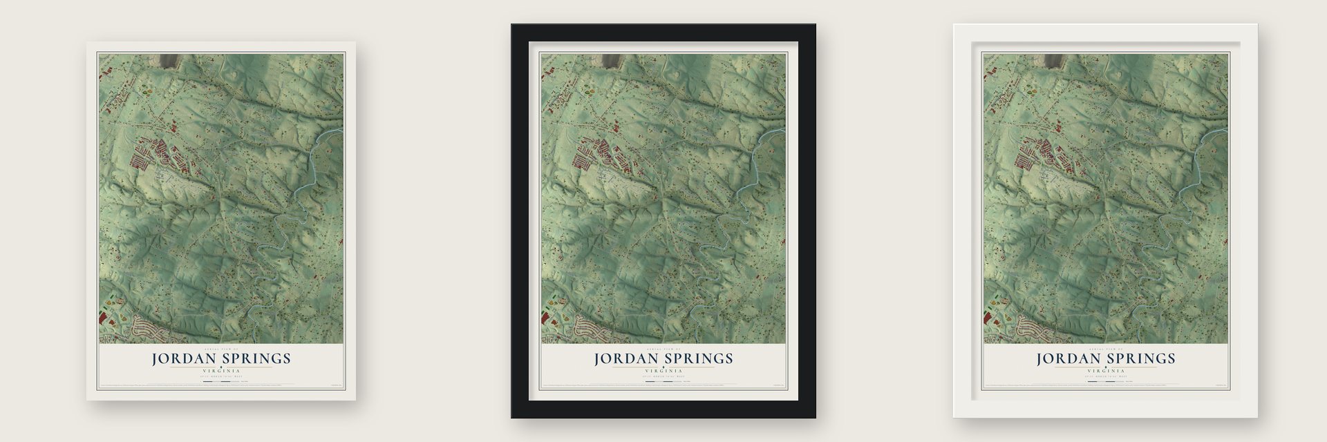 Jordan Springs, Virginia map unframed, in a black wood frame and in a white wood frame