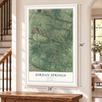 Jordan Springs, Virginia map, 24 x 36 inch print in a white frame by a staircase