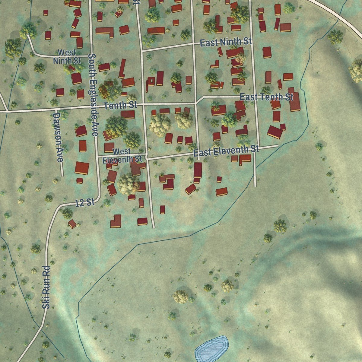 Second close-up of the map of Joseph, Oregon print showing more streets and buildings