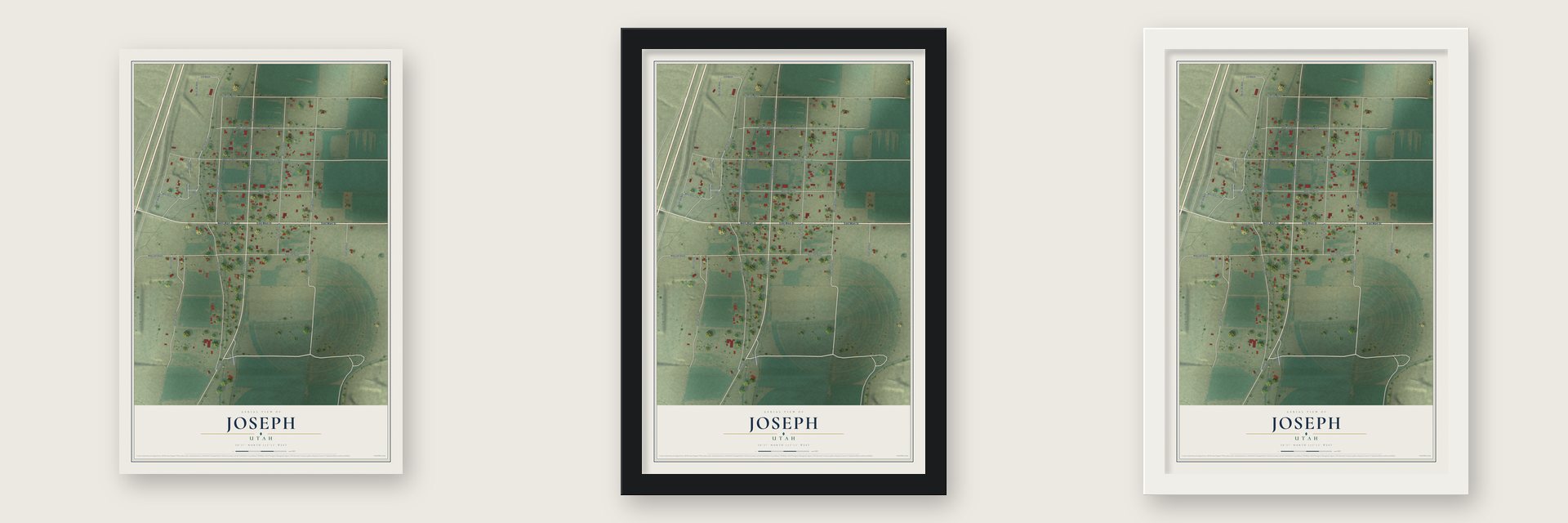 Joseph, Utah map unframed, in a black wood frame and in a white wood frame