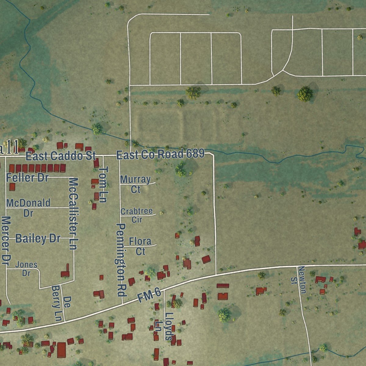 Second close-up of the map of Josephine, Texas print showing more streets and buildings