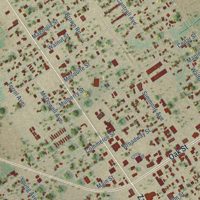Second close-up of the map of Jourdanton, Texas print showing more streets and buildings