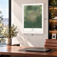 Joy, Illinois map, 18 x 24 inch print in a white frame in a home office