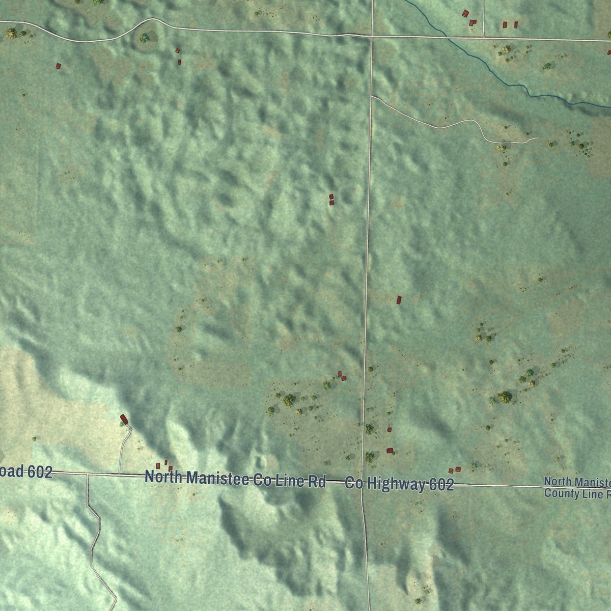 Second close-up of the map of Joyfield, Michigan print showing more streets and buildings