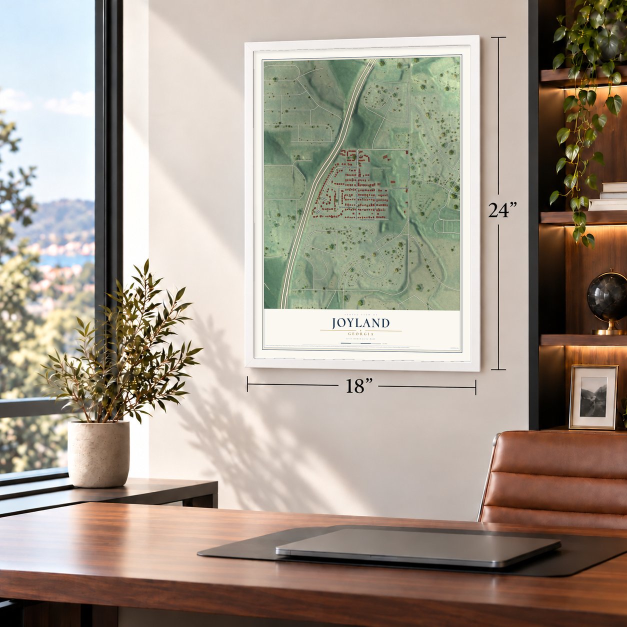 Joyland, Georgia map, 18 x 24 inch print in a white frame in a home office