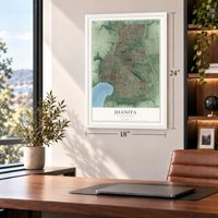 Juanita, Washington map, 18 x 24 inch print in a white frame in a home office
