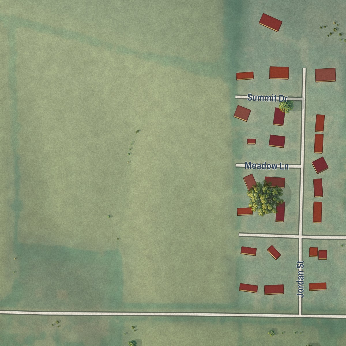 Second close-up of the map of Juda, Wisconsin print showing more streets and buildings