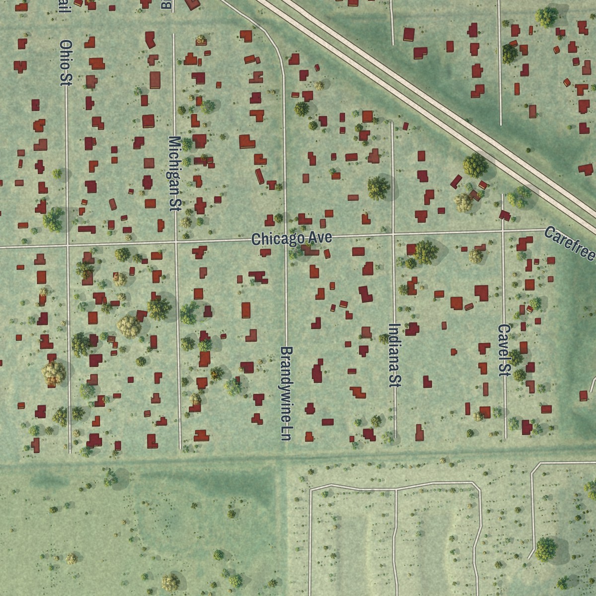 Second close-up of the map of June Park, Florida print showing more streets and buildings