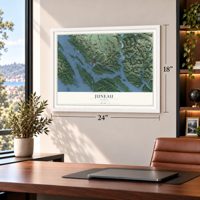 Juneau, Alaska map, 18 x 24 inch print in a white frame in a home office
