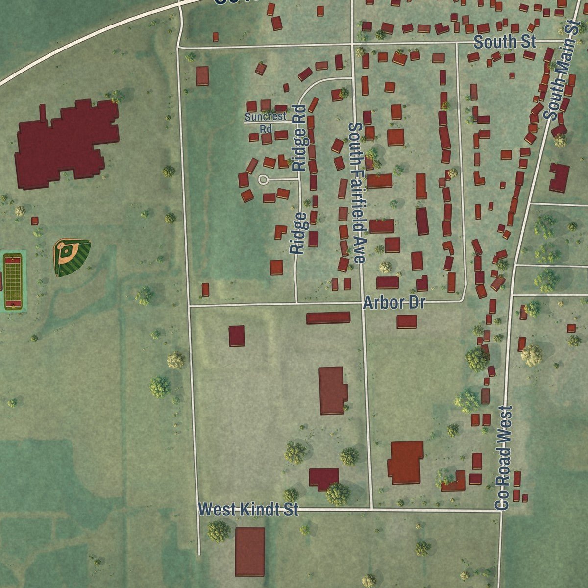 Second close-up of the map of Juneau, Wisconsin print showing more streets and buildings