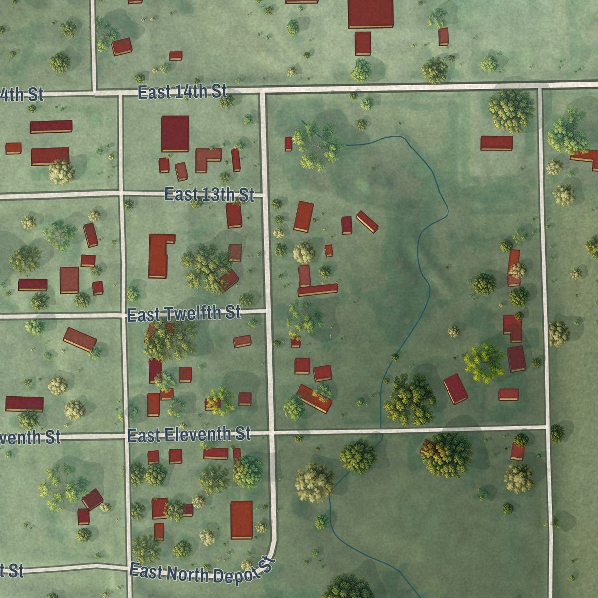 Second close-up of the map of Juniata, Nebraska print showing more streets and buildings