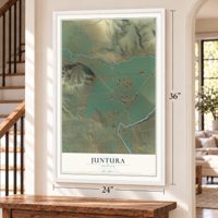 Juntura, Oregon map, 24 x 36 inch print in a white frame by a staircase