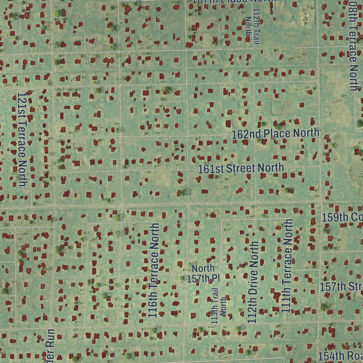 Second close-up of the map of Jupiter Farms, Florida print showing more streets and buildings