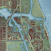 Second close-up of the map of Jupiter, Florida print showing more streets and buildings