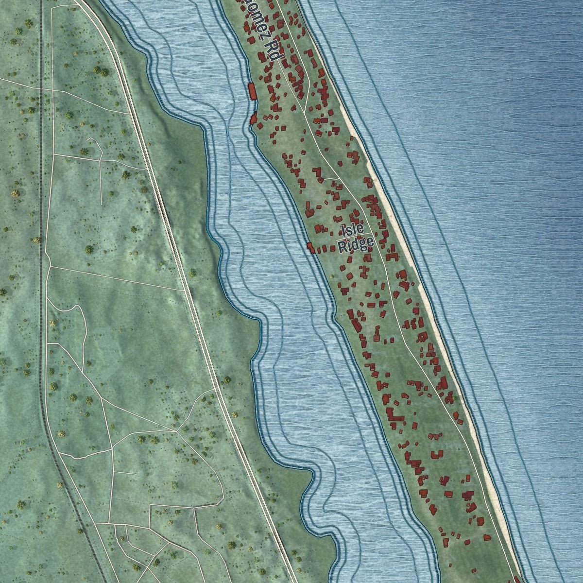 Second close-up of the map of Jupiter Island, Florida print showing more streets and buildings