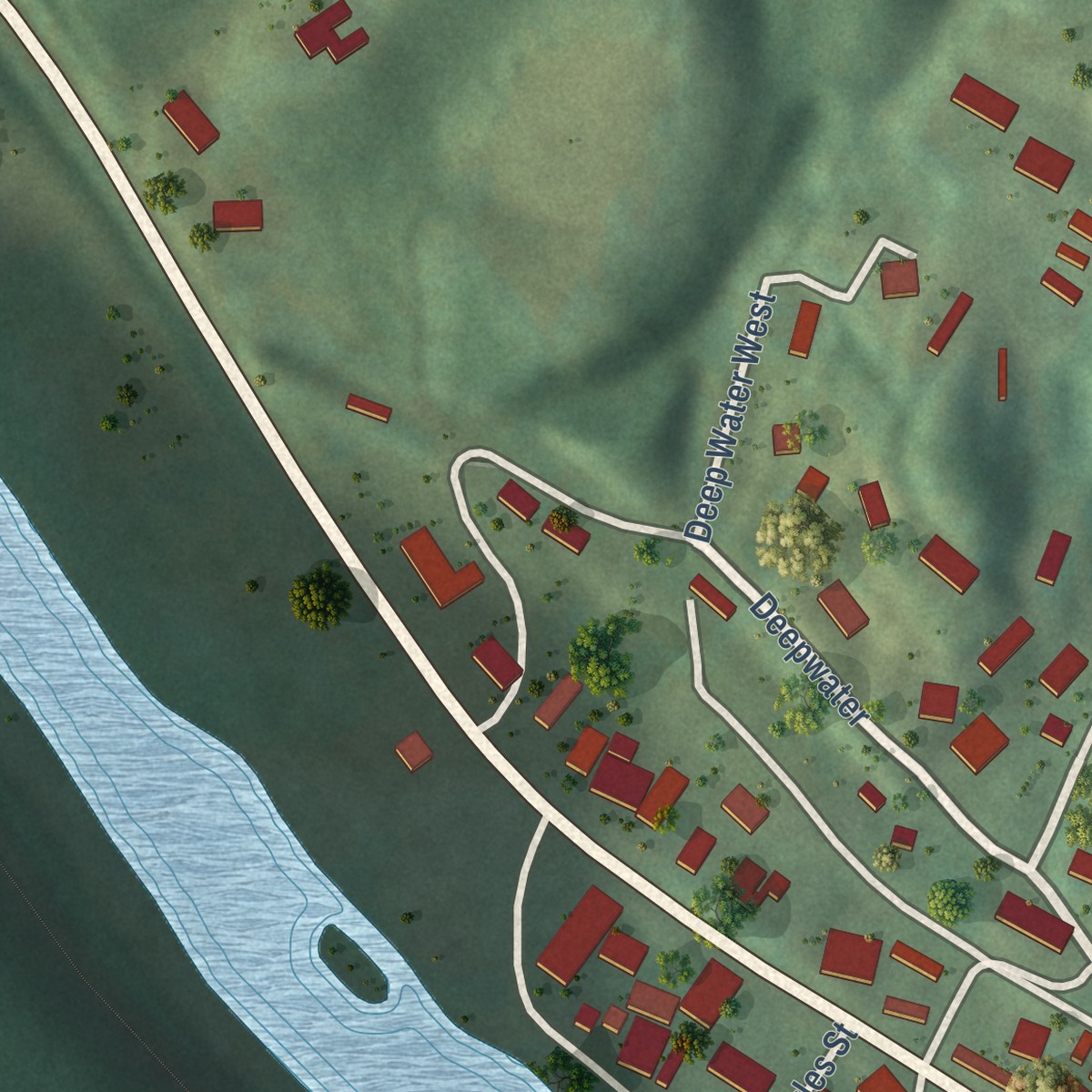 Second close-up of the map of Justice, West Virginia print showing more streets and buildings