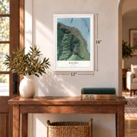 Kaaawa, Hawaii map, 12 x 18 inch print in a white frame in an entryway