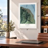 Kaaawa, Hawaii map, 18 x 24 inch print in a white frame in a home office