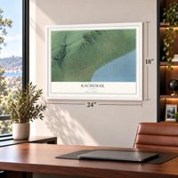Kachemak, Alaska map, 18 x 24 inch print in a white frame in a home office