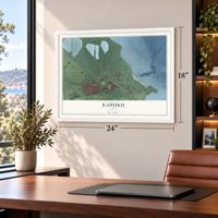 Kahuku, Hawaii map, 18 x 24 inch print in a white frame in a home office