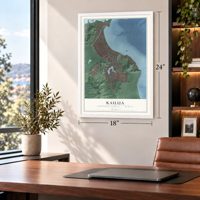 Kailua, Hawaii map, 18 x 24 inch print in a white frame in a home office