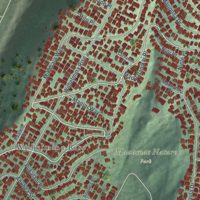 Second close-up of the map of Kaimuki, Hawaii print showing more streets and buildings
