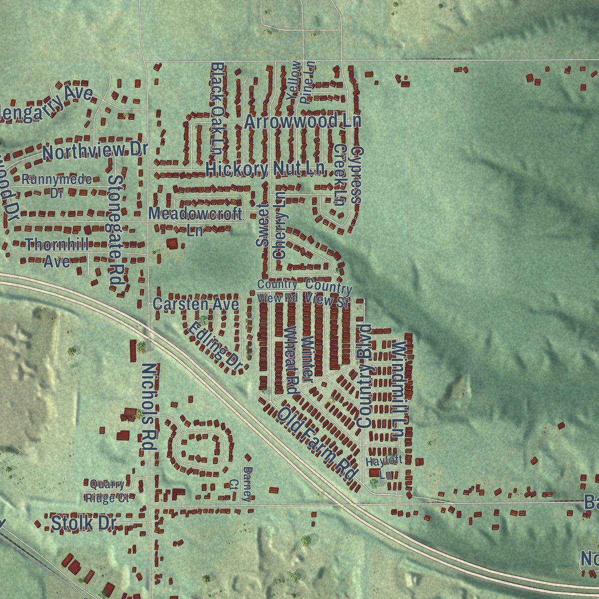 Second close-up of the map of Kalamazoo, Kalamazoo County, Michigan print showing more streets and buildings