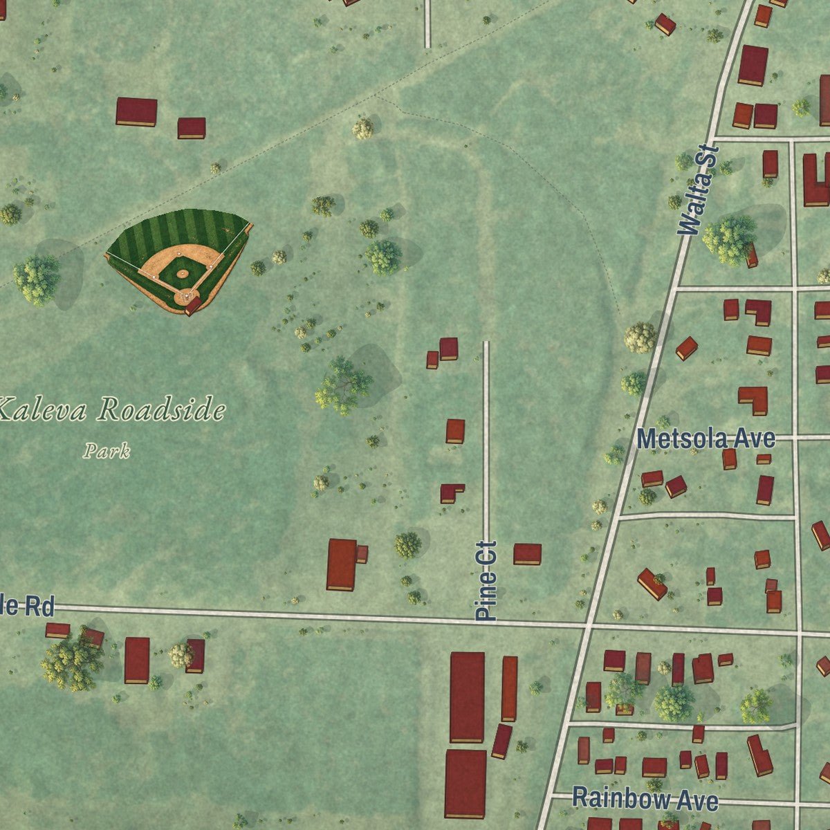 Second close-up of the map of Kaleva, Michigan print showing more streets and buildings