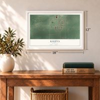 Kaleva, Michigan map, 12 x 18 inch print in a white frame in an entryway