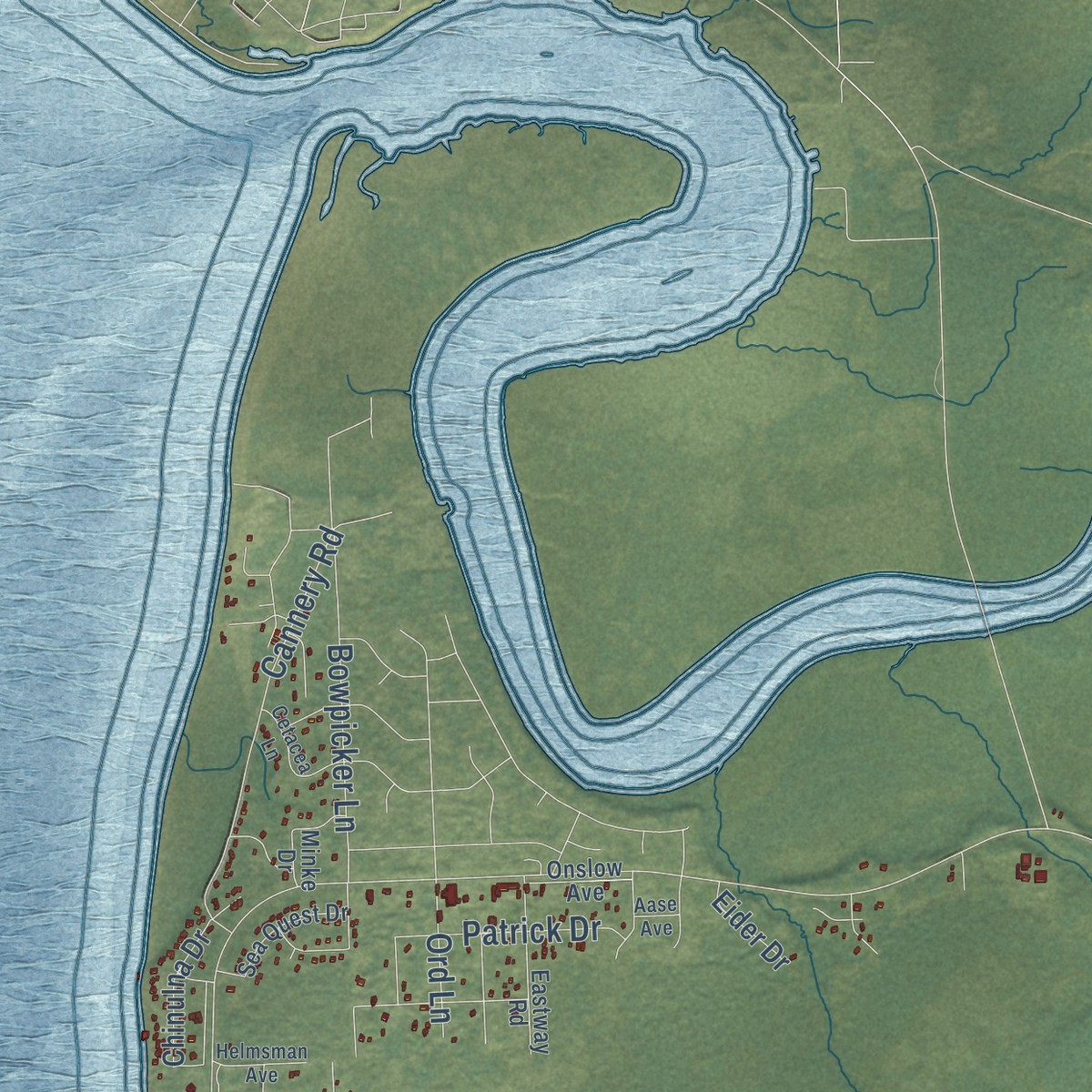 Second close-up of the map of Kalifornsky, Alaska print showing more streets and buildings