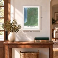 Kalifornsky, Alaska map, 12 x 18 inch print in a white frame in an entryway