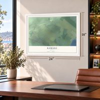 Kamaili, Hawaii map, 18 x 24 inch print in a white frame in a home office