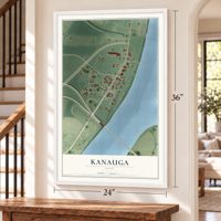 Kanauga, Ohio map, 24 x 36 inch print in a white frame by a staircase