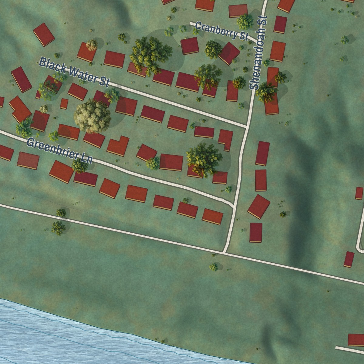 Second close-up of the map of Kanawha, West Virginia print showing more streets and buildings