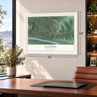 Kanawha, West Virginia map, 18 x 24 inch print in a white frame in a home office