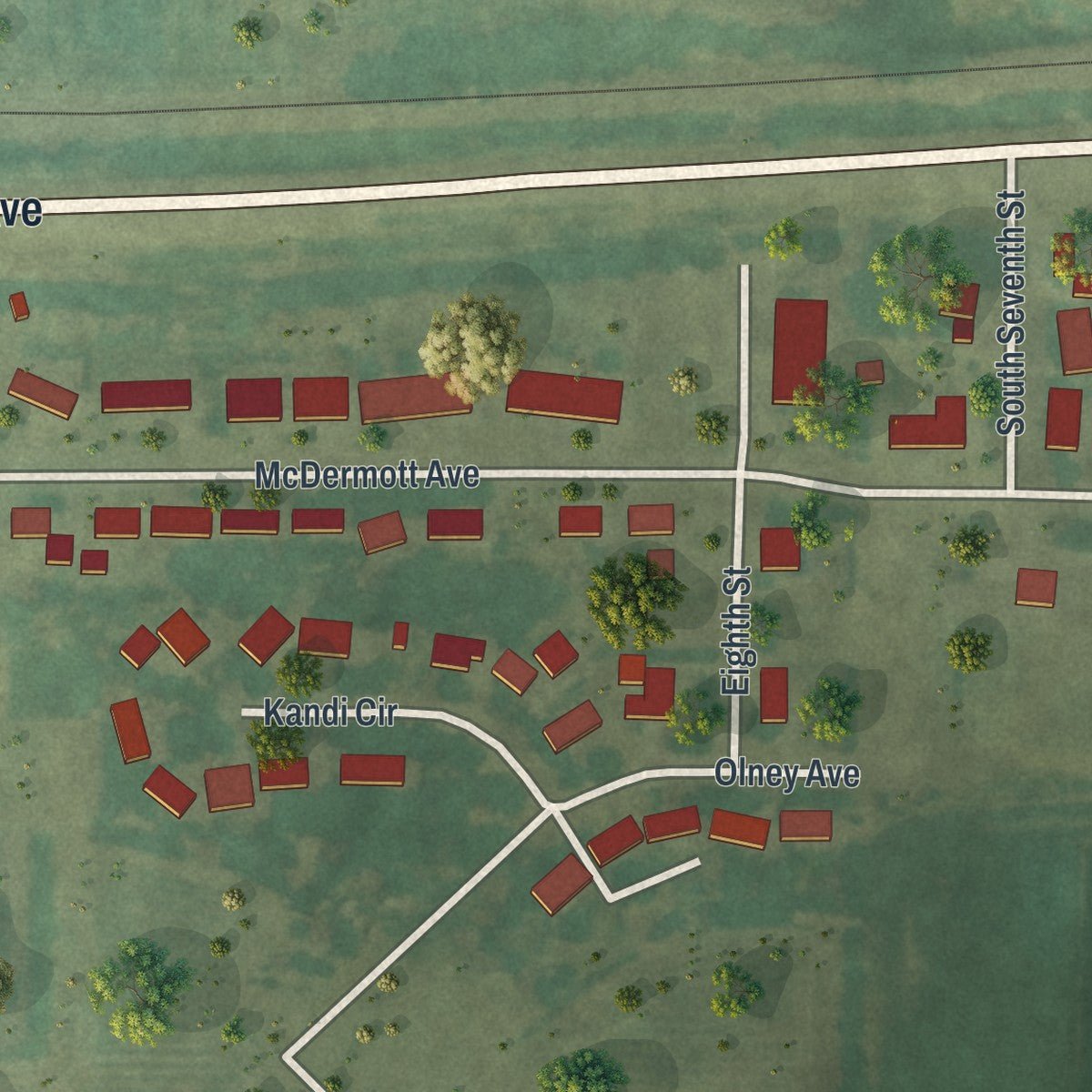 Second close-up of the map of Kandiyohi, Minnesota print showing more streets and buildings
