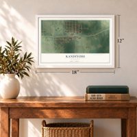 Kandiyohi, Minnesota map, 12 x 18 inch print in a white frame in an entryway