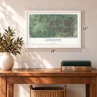 Kansas City, Kansas map, 12 x 18 inch print in a white frame in an entryway